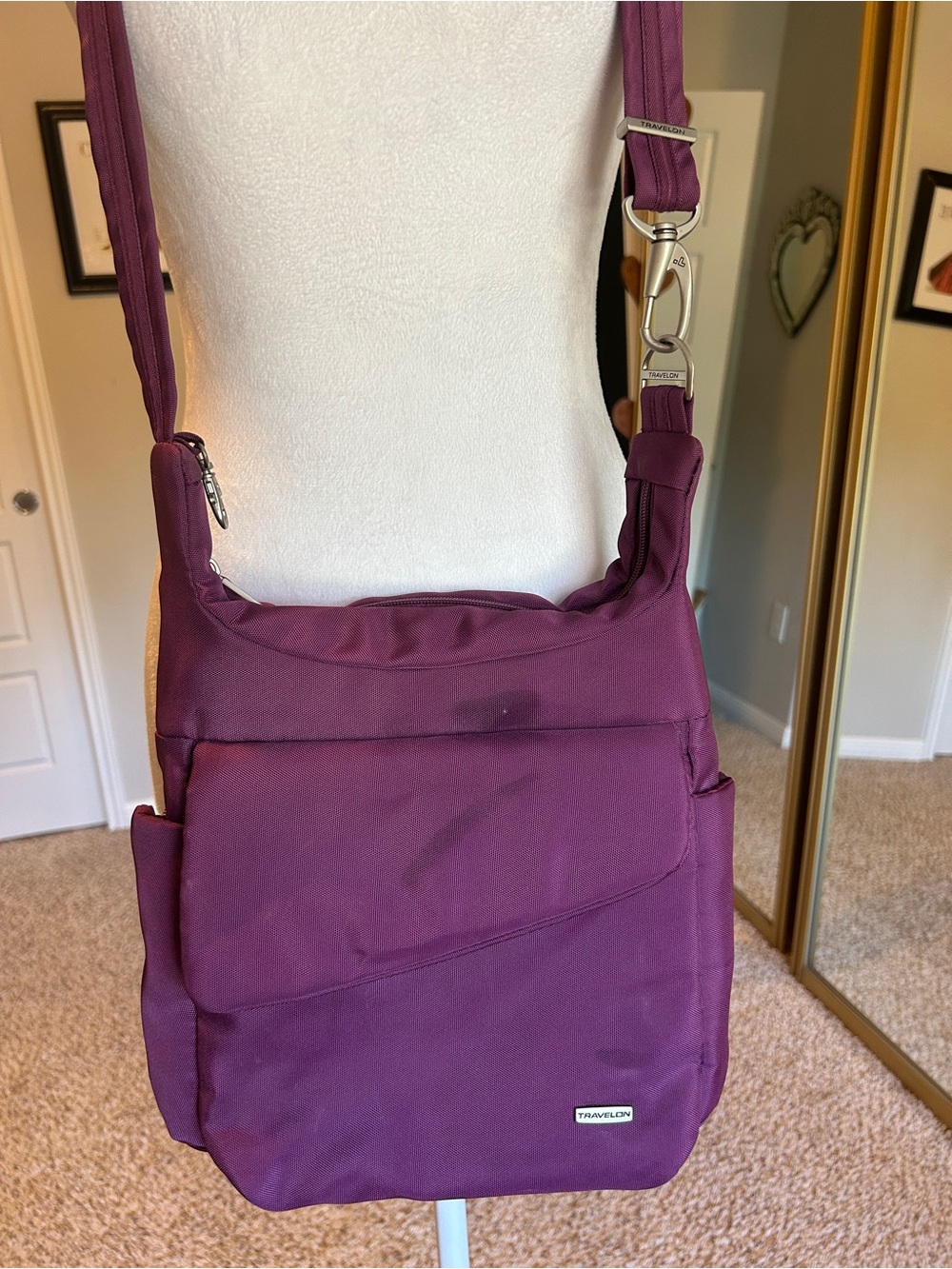 Travelon Classic Anti-Theft Messenger Bag Purple Security Features Waterproof